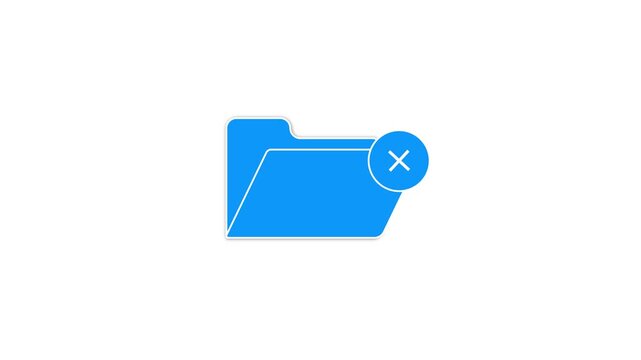 Digital blue folder icon with a white cross inside a circle indicating deletion or closure on a white background