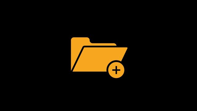 Orange folder icon with a plus sign indicating adding new documents or creating a new file on a black background