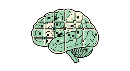 Modern brain illustration with artificial intelligence connections for innovative tech solutions and creative thinking, showcasing technology and intelligence