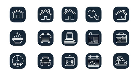 Collection of digital icons representing everyday objects and concepts