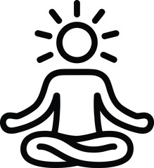 Person meditating with sun icon on white background