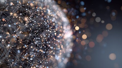 Abstract Digital Network Sphere with Bokeh Lights and Blue Highlights on Dark Background