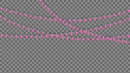 Celebrate with vibrant pink string lights for weddings, birthdays, or parties creating a festive atmosphere on transparent background perfect for overlays