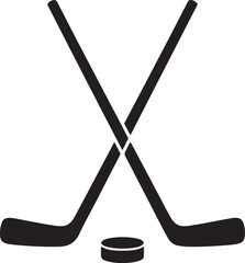 A vector illustration of two crossed hockey sticks and a puck