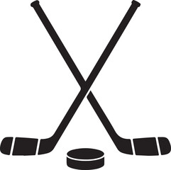A vector illustration of two crossed hockey sticks and a puck