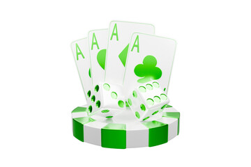 figurine features a winning poker hand of four aces,two dice,and a casino chip.