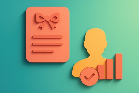 Digital interface displaying a gift certificate and user silhouette symbolizing success metrics in personal growth and achievement representation conveying a sense of accomplishment