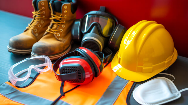 protective gloves and helmet