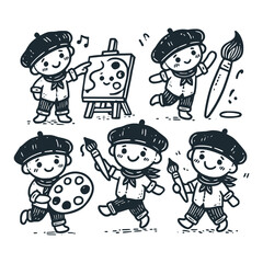 Children's line scribble of playful painting artist