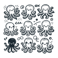 Children's line scribble of playful octopus