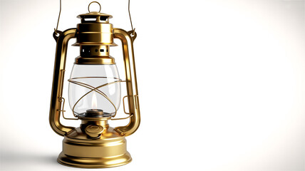 A high-quality product photograph of a vintage brass oil lantern against a pure white background