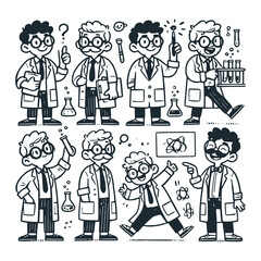 Children's line scribble of playful scientist