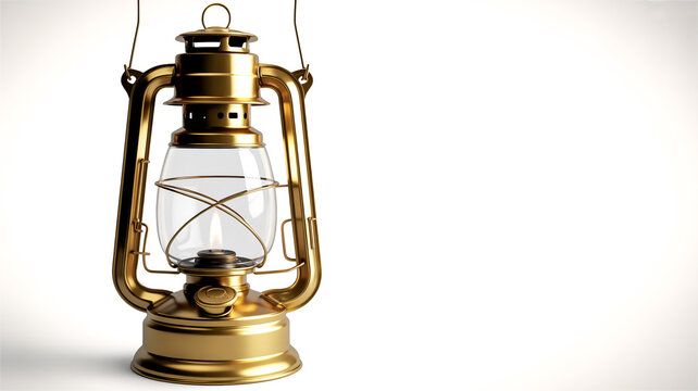 A high-quality product photograph of a vintage brass oil lantern against a pure white background - Powered by Adobe