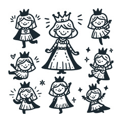 Children's line scribble of playful princess