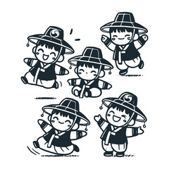 Children's line scribble of playful korean hanbok