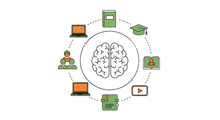 Unlock Your Potential With Lifelong Learning Icons Surrounding the Mind for Educational Growth and Success in Modern Learning Platforms and Content Creation
