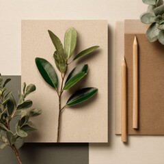 eco-inspired branding mockup with plant and pencil