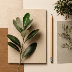 eco-inspired branding mockup with plant and pencil