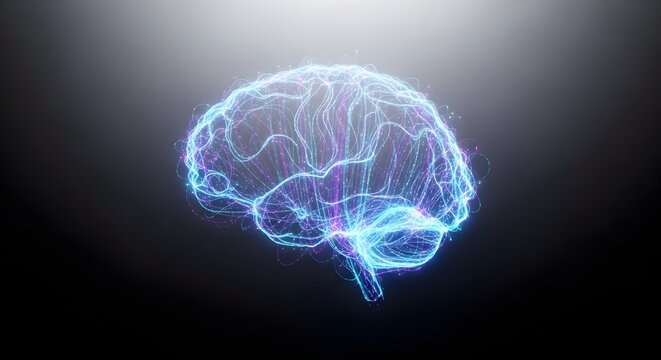 Glowing Blue Human Brain with Neural Network Connections 1.