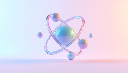 Modern atom model with vibrant pastel colors creates a stunning backdrop for scientific research and innovation, perfect for education and technology concepts
