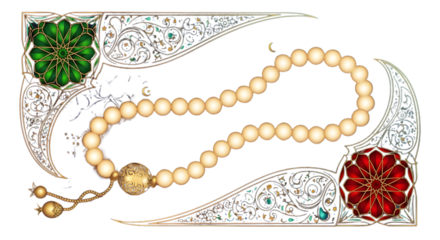 Islamic prayer beads with ornate frame and geometric patterns ramadan