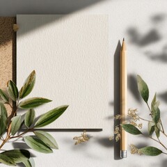 eco-inspired branding mockup with plant and pencil