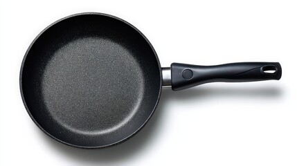 Black Nonstick Frying Pan Isolated on White Background Top View