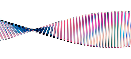 Elegant translucent glass strips in flowing pink-blue tones forming a smooth abstract wave. Great for corporate design, innovation themes, and stylish visuals.