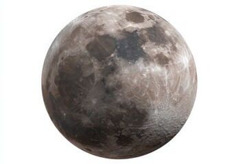 Detailed Isolated Circular Lunar Surface Depiction Against White Background with Illuminated Craters and Textures