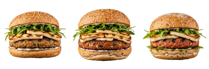 Vegetarian Burger With Grilled Halloumi Cheese And Arugula