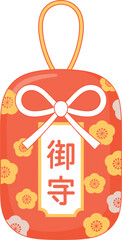 Japanese Omamori Charm with Plum Blossom Pattern and Kanji amulet talisman