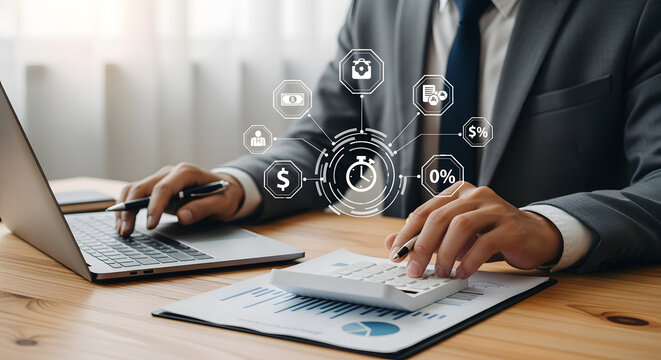 Focused financial analyst optimizing investment strategies with modern technology and data analytics, creating wealth and growth, maximizing returns today - Powered by Adobe