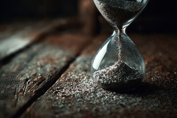 Hourglass on Weathered Wood Surface with Sparkling Glitter Displaying Time Passing