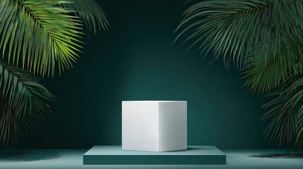 Minimalist Product Display Stage with Green Accents and Geometric Shapes