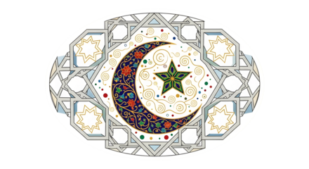 Ornate islamic crescent moon star and intricate geometric design