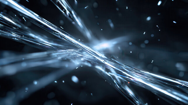 Abstract blue light streaks and particles in dark space