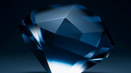 Dark blue faceted crystal gemstone rotating in a seamless loop with dramatic lighting, illustrating luxury and precision concepts in a 3D render. - Powered by Adobe