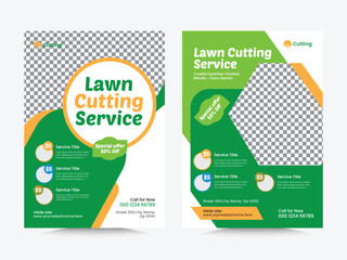 Mower Garden or Landscaping Service Flyer Template. Tree and gardening service poster leaflet design Law, poster, advertise, reports, brochure cover design