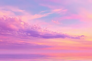 Tranquil Sky and Sea Painted with Pastel Hues Reflecting Cloud Formations