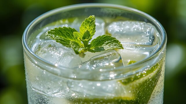 Refreshing glass of mojito cocktail with mint and lime - Powered by Adobe