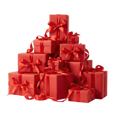 A Generous Pile of Bright Red Gift Boxes Tied With Matching Ribbons and Bows Against a Transparent Background Ideal For Holiday Celebrations and Special Occasions