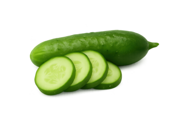 Fresh cucumber with round slices arranged on clean transparent background