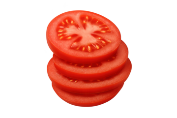 Stack of round red tomato slices on transparent background