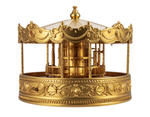 White and Gold Carousel Ornament, Transparent Background.