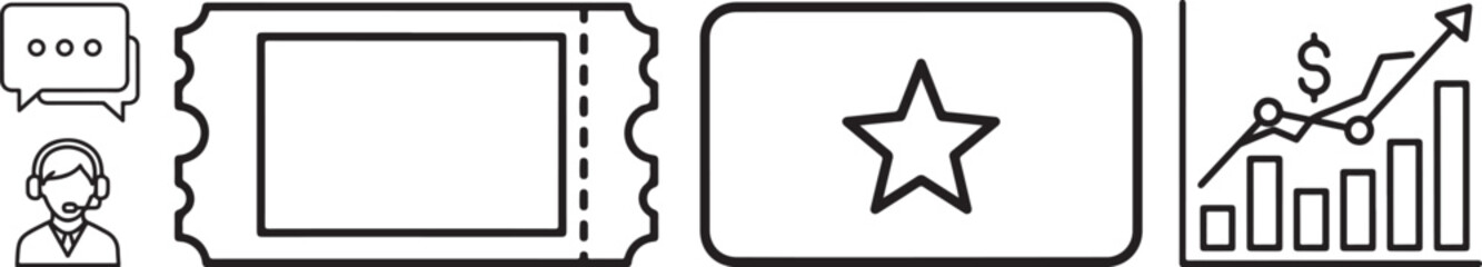 Simple Outline Icons Collection: Support, Ticket, Star, Financial Growth Graph