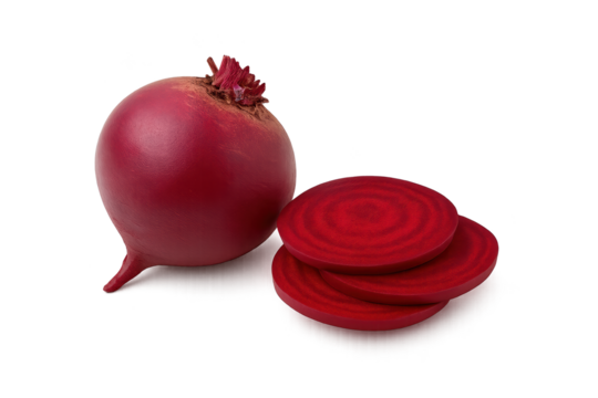 Whole red onion with stacked onion slices on transparent background