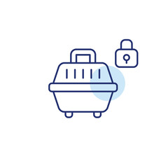 Pet carrier and lock. Secure cat transportation and travel. Pixel perfect, editable stroke vector icon