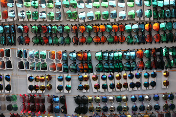 Colorful Sunglasses for sale in sreet market	
