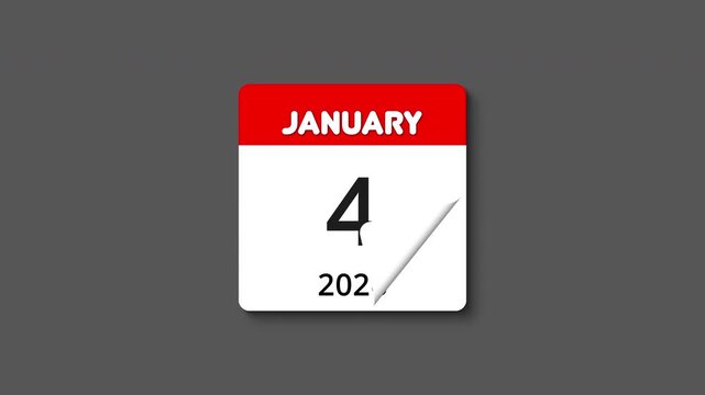 Monthly calendar animation with tear-off page flipping and realistic shadow for January 2026, perfect for time, schedule, event, and planning themes, transparent alpha channel BG