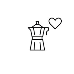 Moka pot and heart. Love for coffee, favorite blends and brews. Pixel perfect, editable stroke vector icon